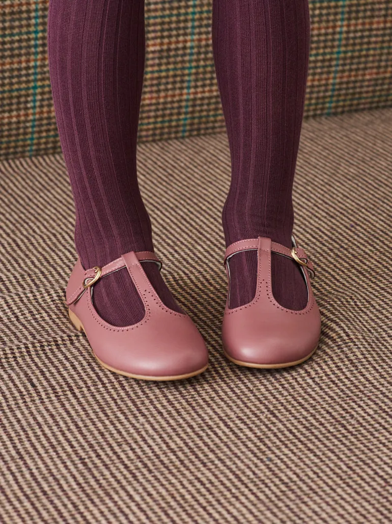 Aubergine Ribbed Kids Tights