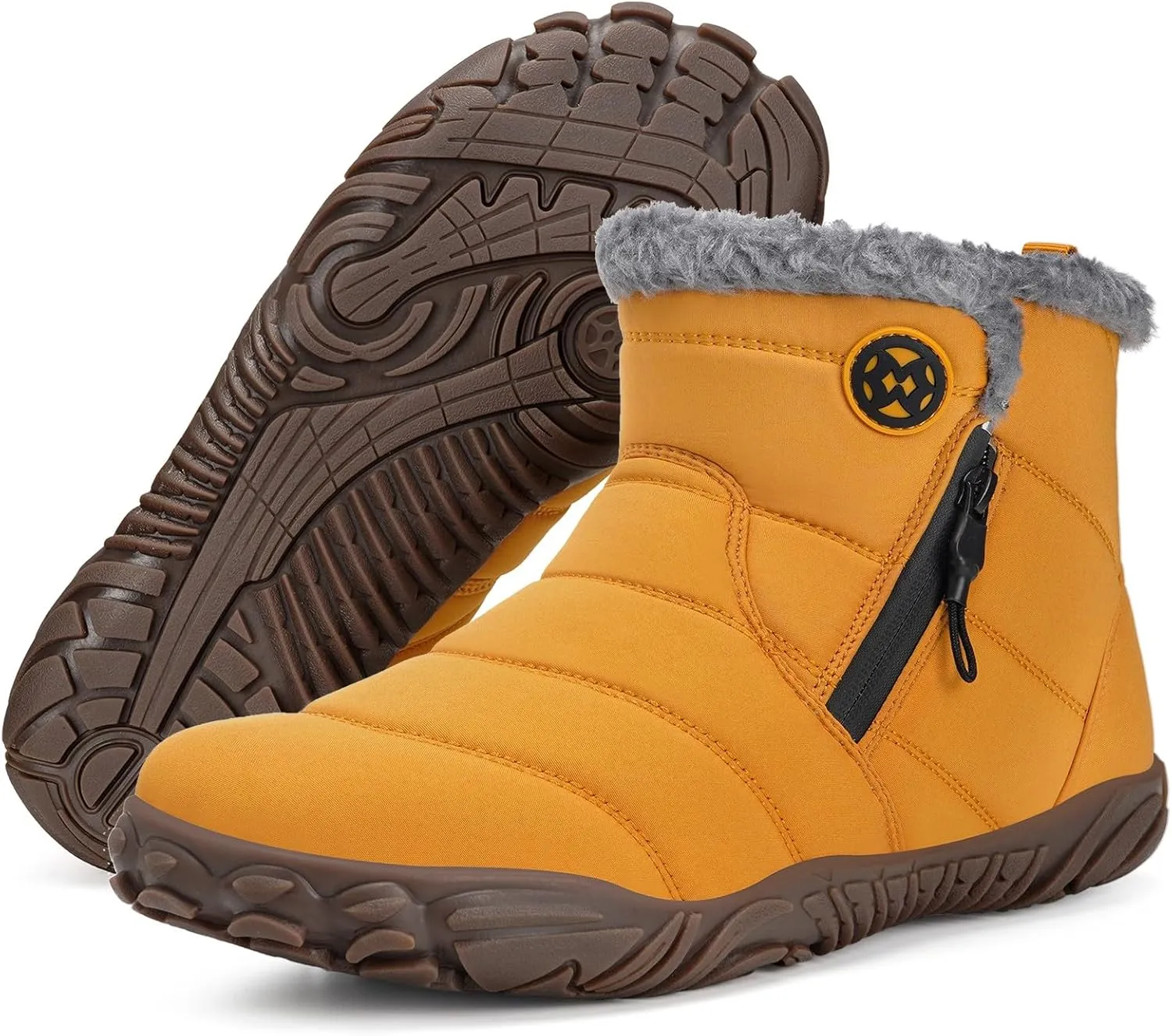 Barefoot Winter Shoes Snow Boots Wide Width Slip on Outdoor Sneakers Zero Drop Sole Warm Fur Lined Ankle Booties with Arch Support,43 Yellow