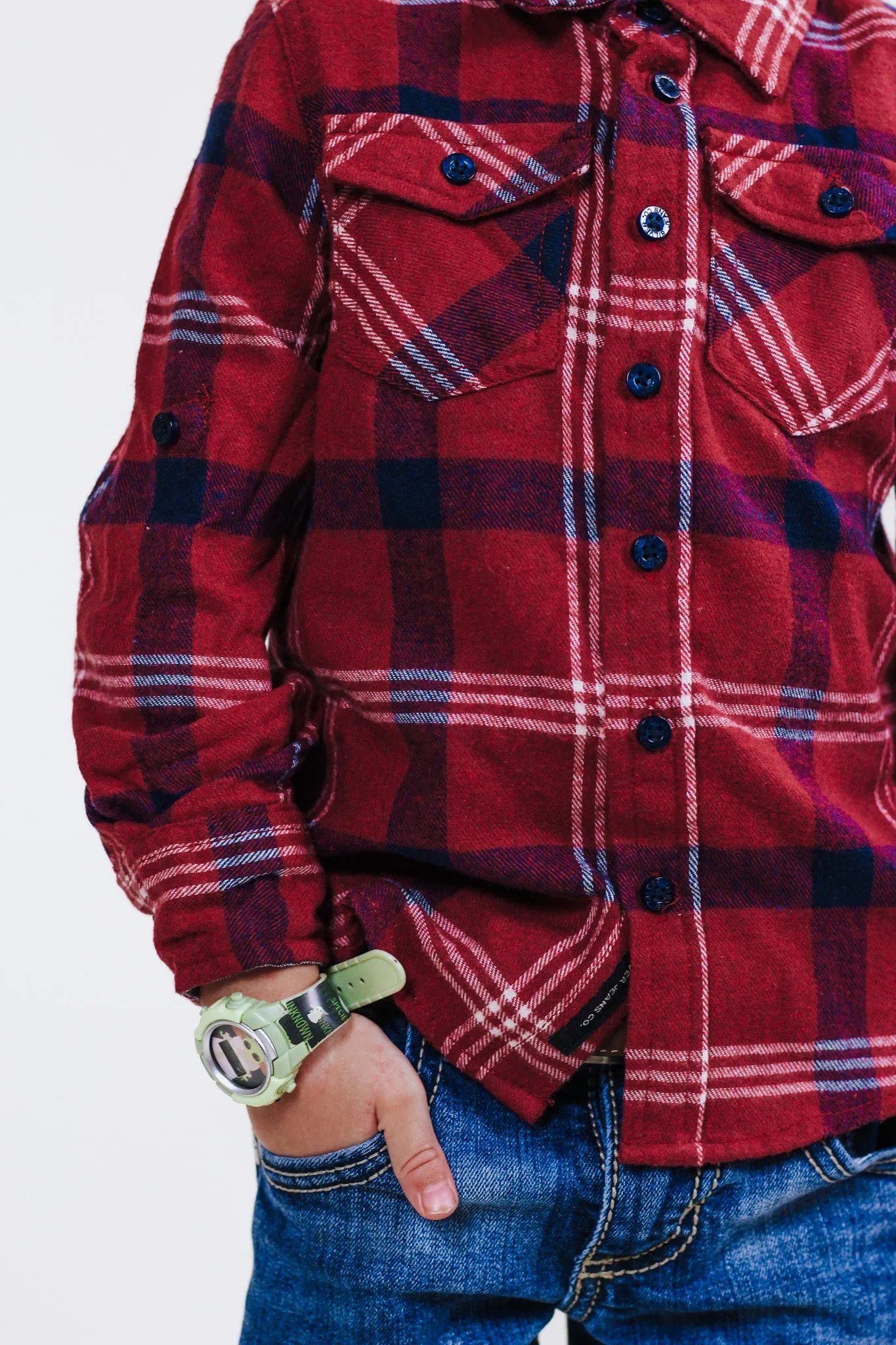 Boys Red Plaid Button Up By Silver