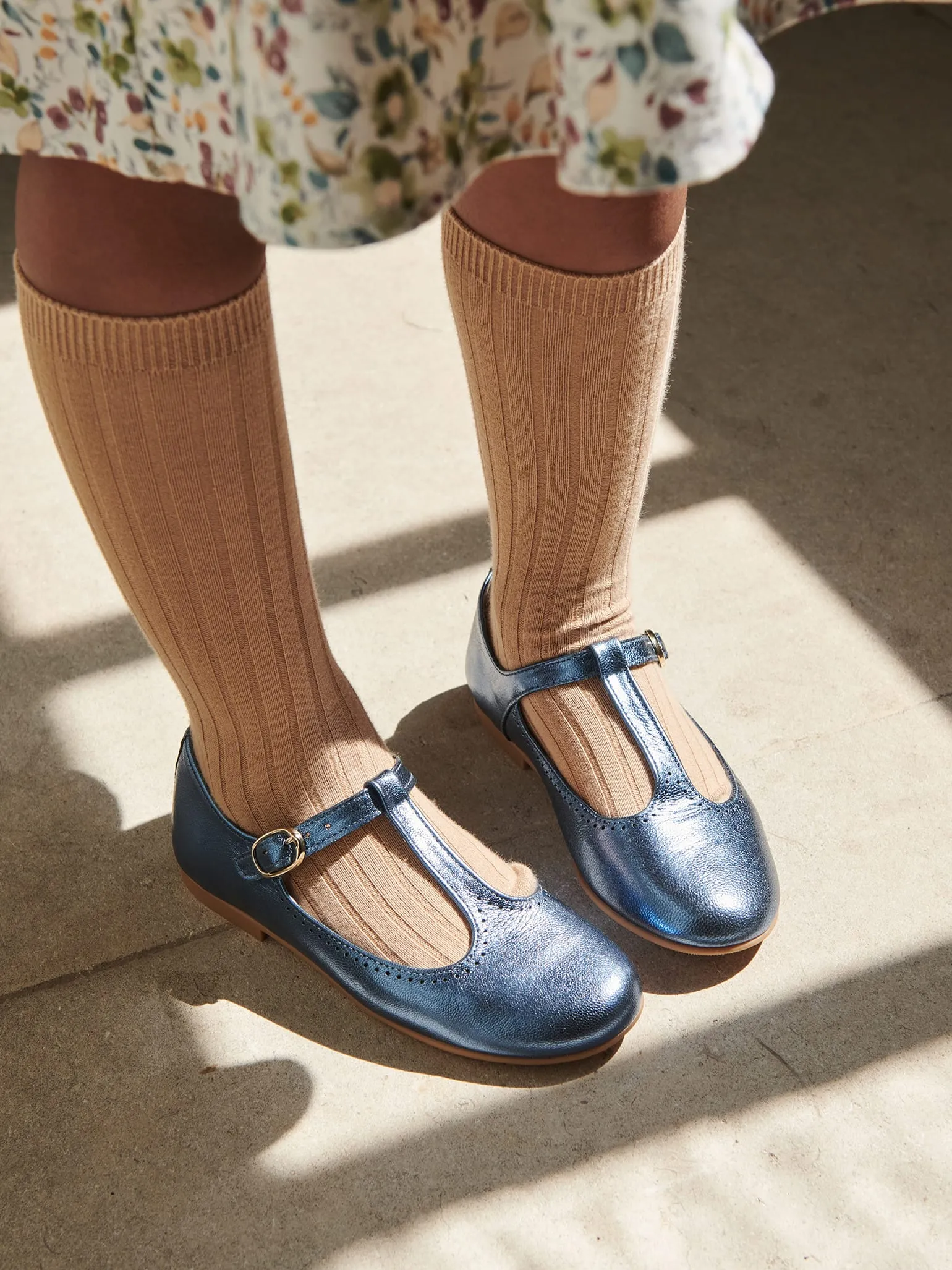 Camel Ribbed Knee High Kids Socks