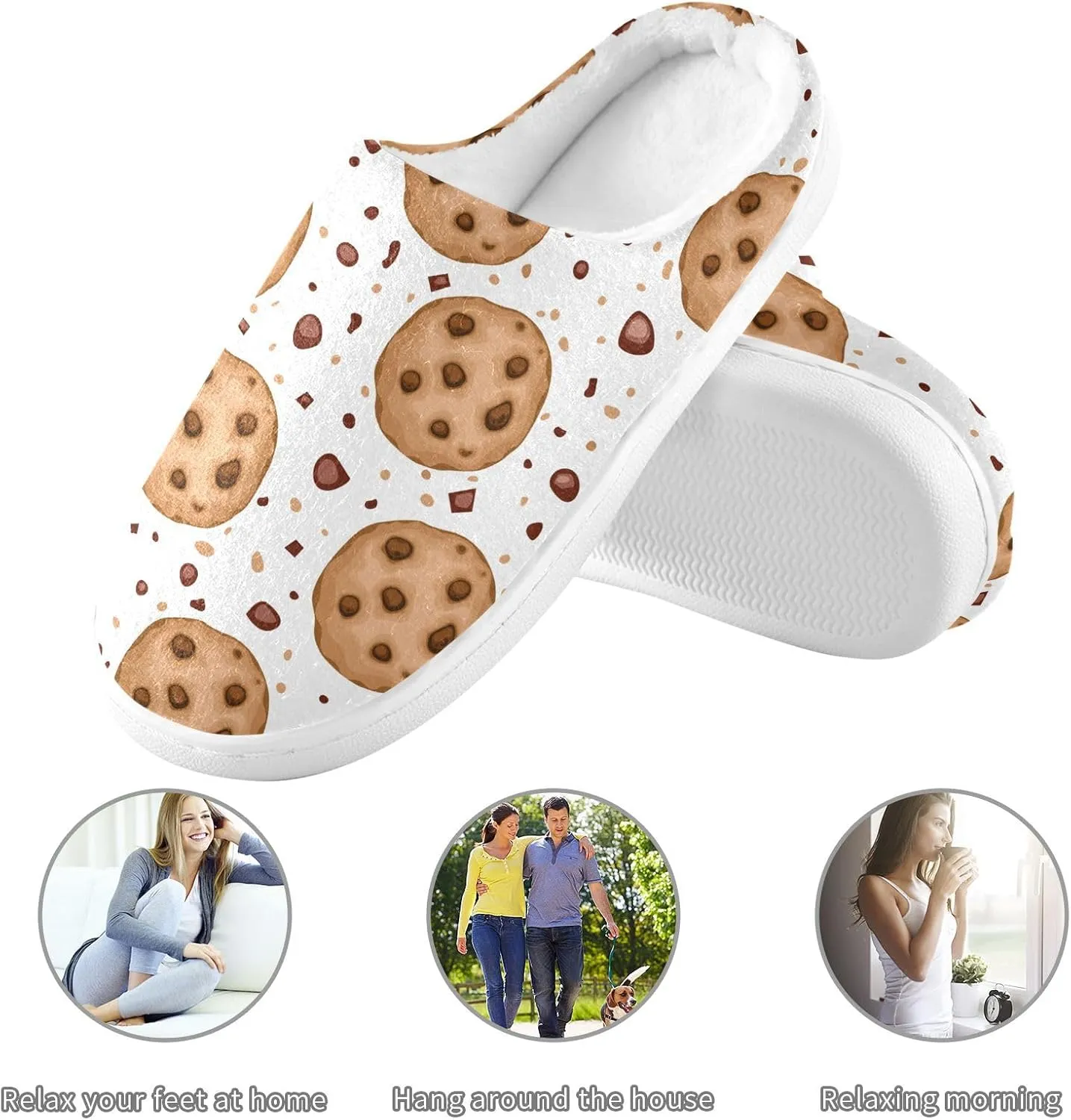 Cookies House Slippers Cozy Fuzzy Slippers Memory Foam Warm for Women & Men Family Slippers