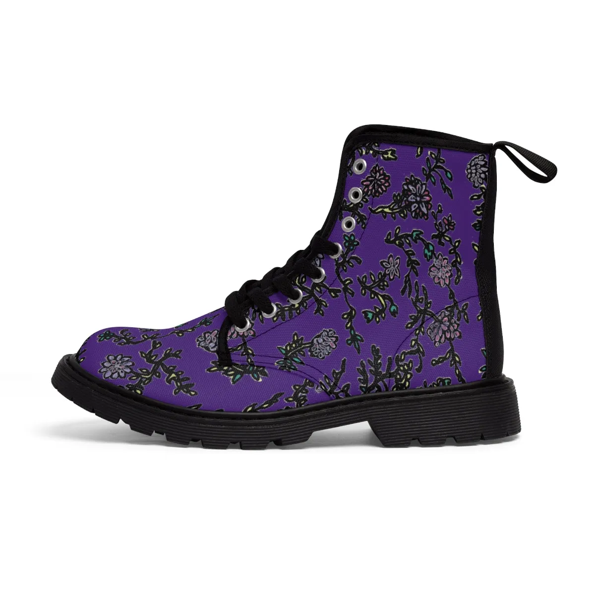 Dark Purple Floral Women's Boots, Purple Floral Women's Boots, Best Winter Boots For Women (US Size 6.5-11)
