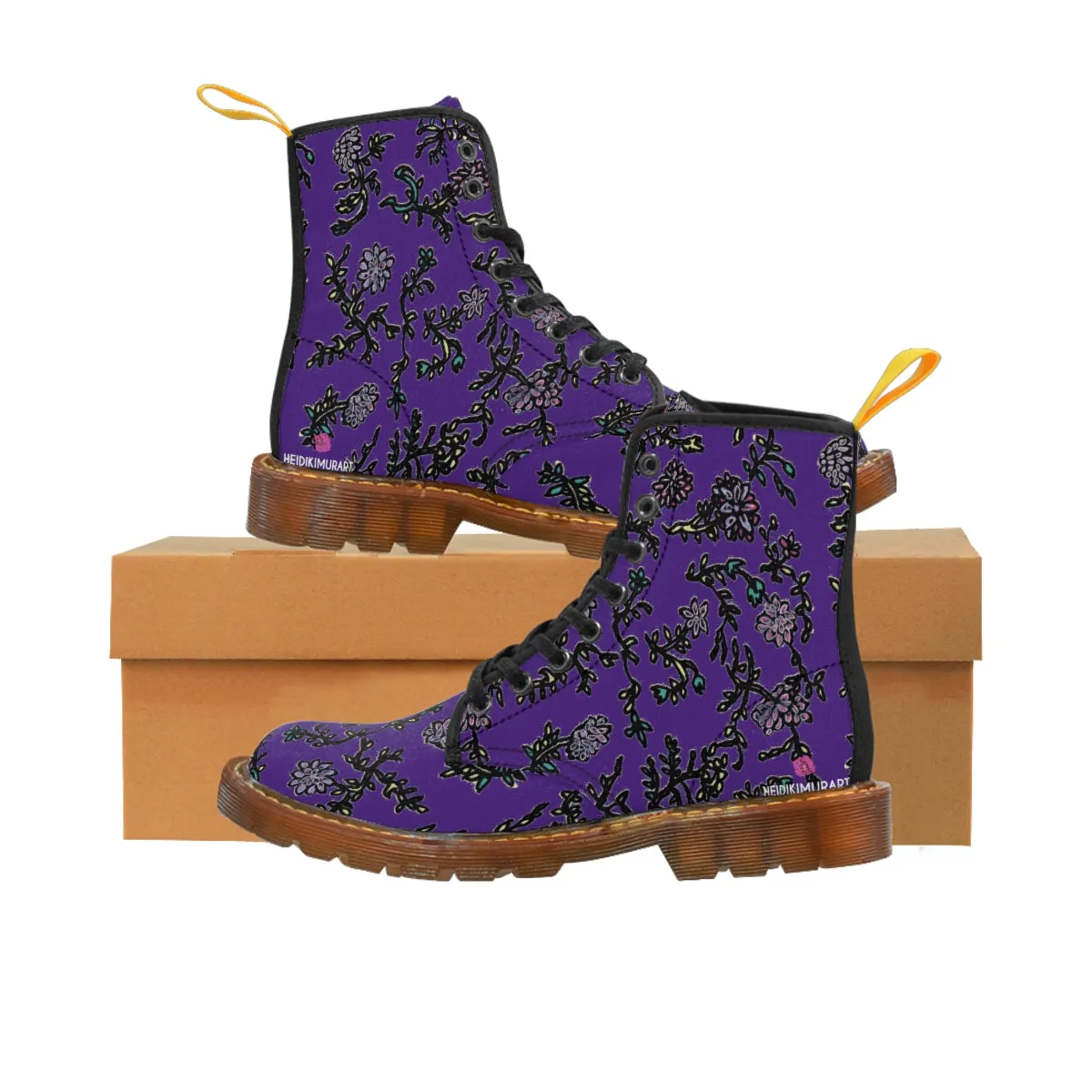 Dark Purple Floral Women's Boots, Purple Floral Women's Boots, Best Winter Boots For Women (US Size 6.5-11)