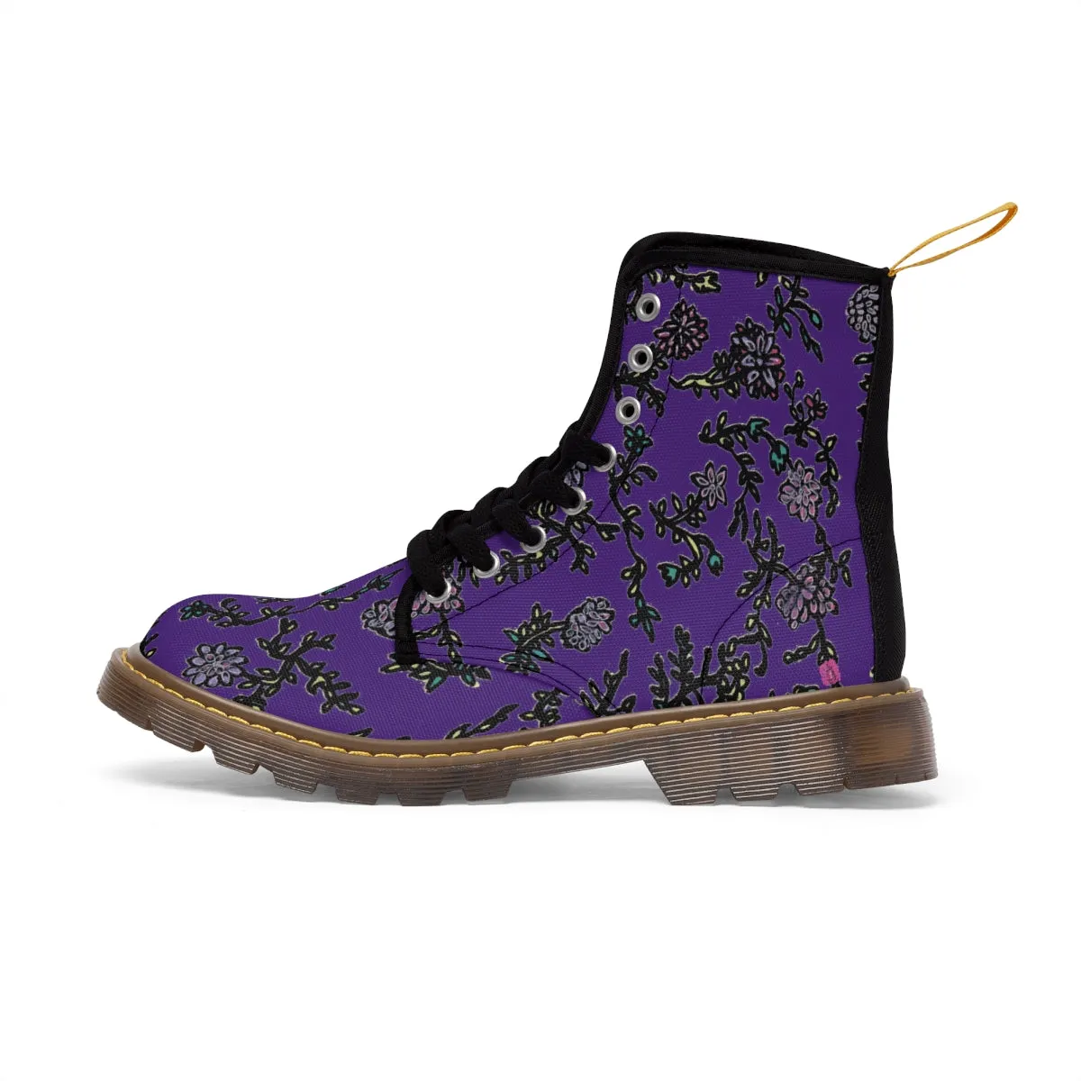 Dark Purple Floral Women's Boots, Purple Floral Women's Boots, Best Winter Boots For Women (US Size 6.5-11)