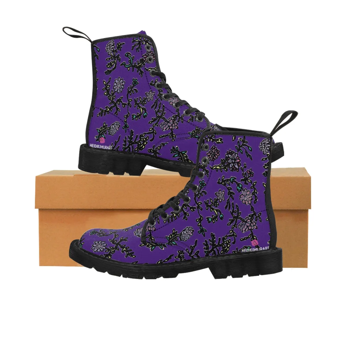 Dark Purple Floral Women's Boots, Purple Floral Women's Boots, Best Winter Boots For Women (US Size 6.5-11)