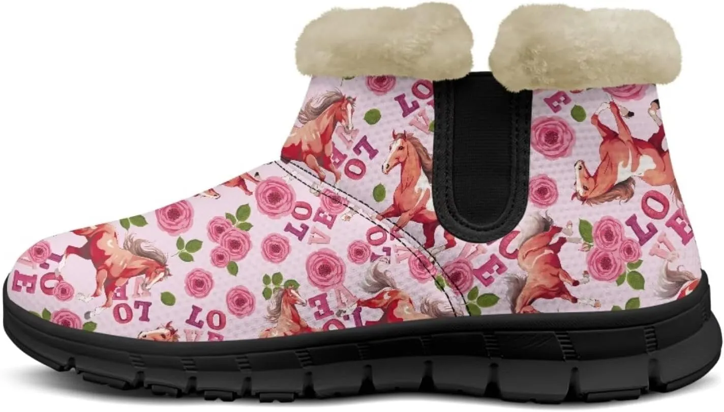 Flower Snow Boots for Women Winter Ankle Fuzzy Boot Warm Outdoor Booties Plush Fluffy Hiking Shoes