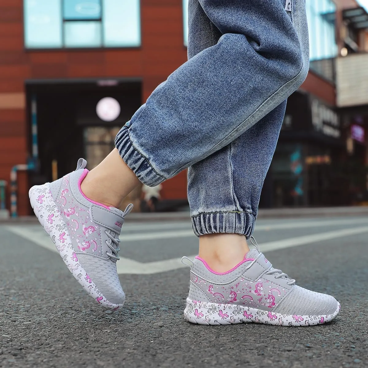 GEERX YUNI Unicorn Girls Shoes Lightweight Breathable Comfortable Sport Walking Athletic Running Tennis Sneakers (Toddler/Little Kid)