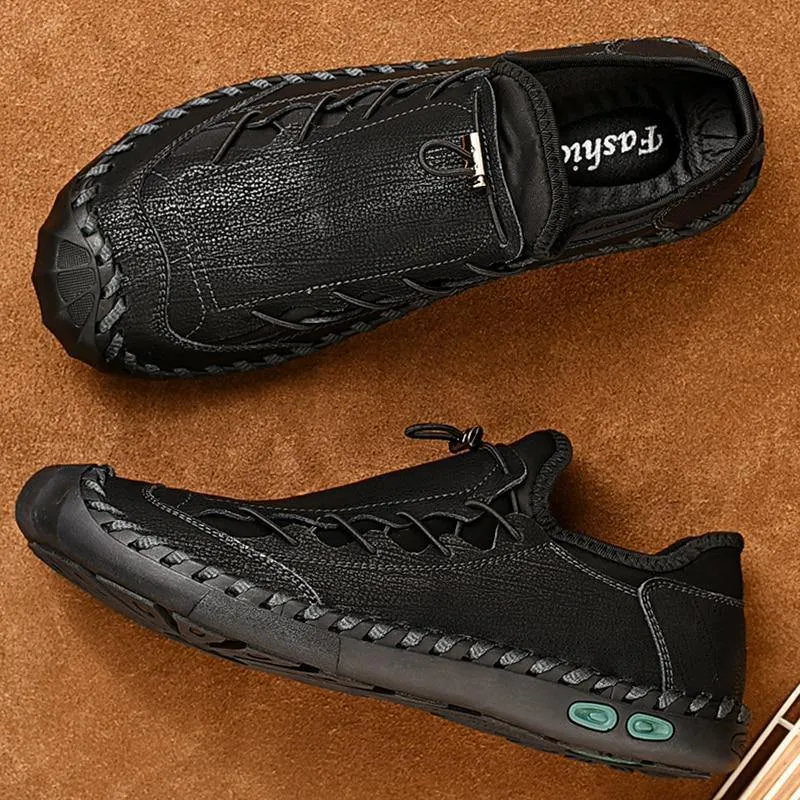 Genuine Men's Leather Big Foot Moccasins Black Summer Shoes
