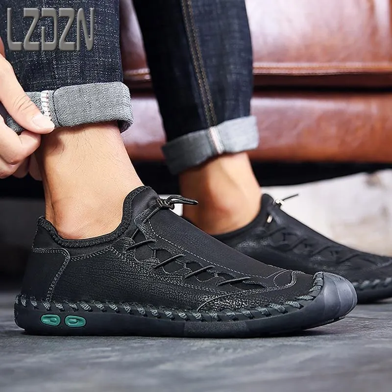 Genuine Men's Leather Big Foot Moccasins Black Summer Shoes