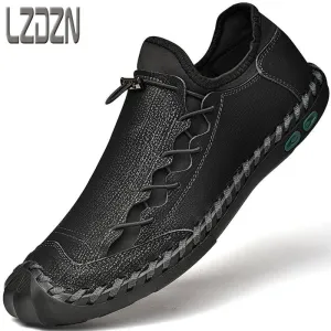 Genuine Men's Leather Big Foot Moccasins Black Summer Shoes