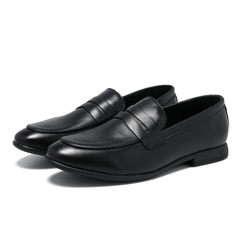 Hnzxzm Genuine Leather Shoes Men Brogues Soft Cow Leather Mens Casual Shoes Brand Male Business Shoes Flat Black A4635