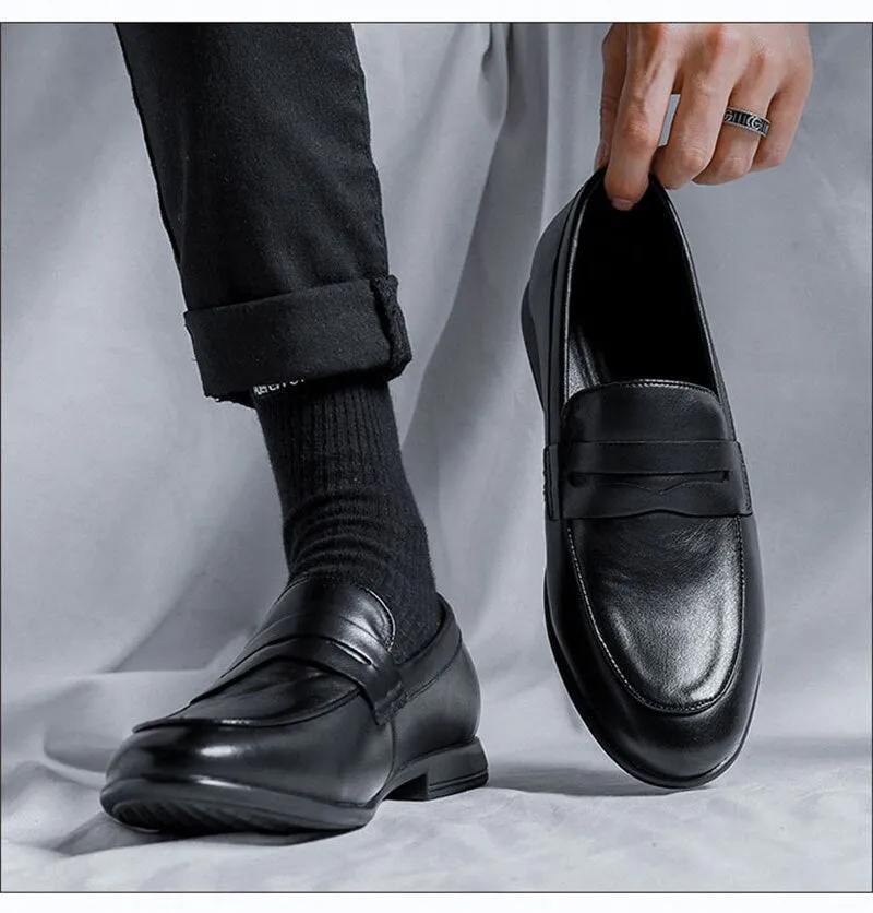 Hnzxzm Genuine Leather Shoes Men Brogues Soft Cow Leather Mens Casual Shoes Brand Male Business Shoes Flat Black A4635