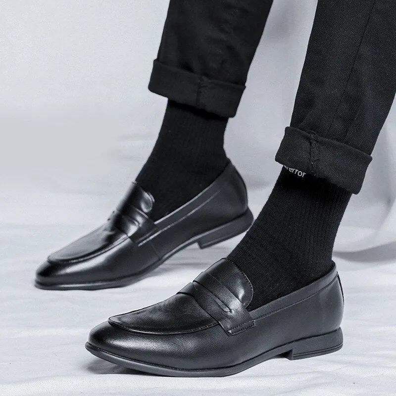 Hnzxzm Genuine Leather Shoes Men Brogues Soft Cow Leather Mens Casual Shoes Brand Male Business Shoes Flat Black A4635