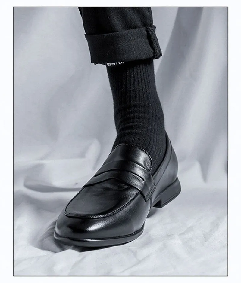 Hnzxzm Genuine Leather Shoes Men Brogues Soft Cow Leather Mens Casual Shoes Brand Male Business Shoes Flat Black A4635