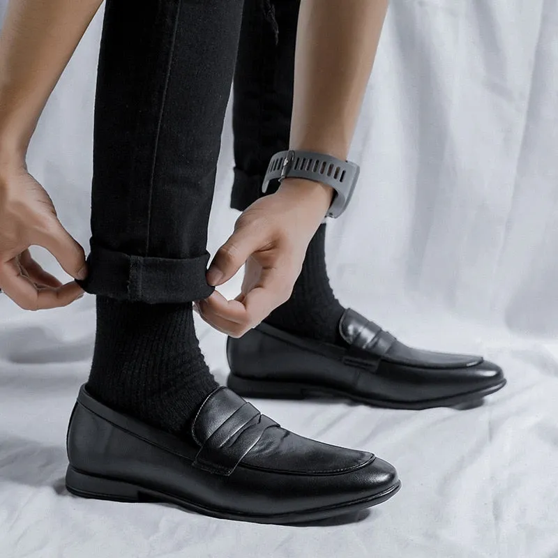 Hnzxzm Genuine Leather Shoes Men Brogues Soft Cow Leather Mens Casual Shoes Brand Male Business Shoes Flat Black A4635