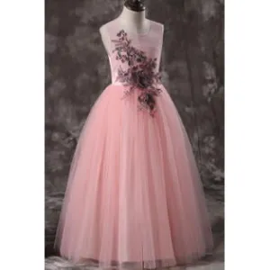 Kids Girls Pretty Lace Embroidered Round Neck Solid Colored Fancy Dress - C919UKGD