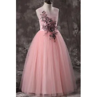 Kids Girls Pretty Lace Embroidered Round Neck Solid Colored Fancy Dress - C919UKGD