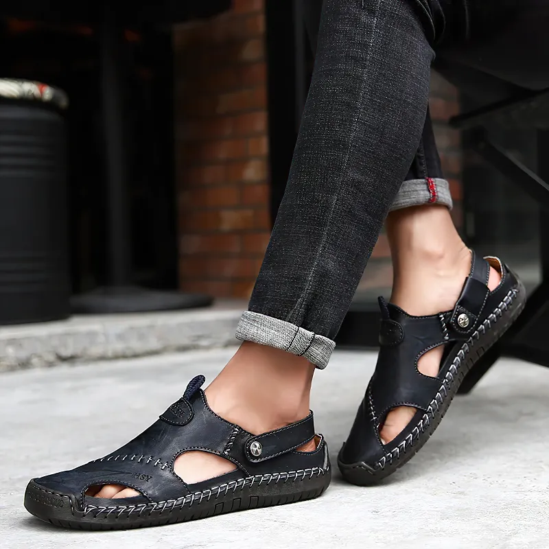 Leather Men's Soft Sandals / Summer Beach Slippers For Men / Genuine Leather Casual Moccasins