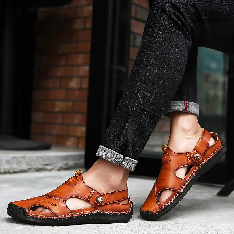 Leather Men's Soft Sandals / Summer Beach Slippers For Men / Genuine Leather Casual Moccasins