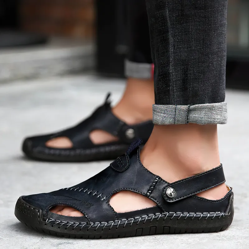 Leather Men's Soft Sandals / Summer Beach Slippers For Men / Genuine Leather Casual Moccasins