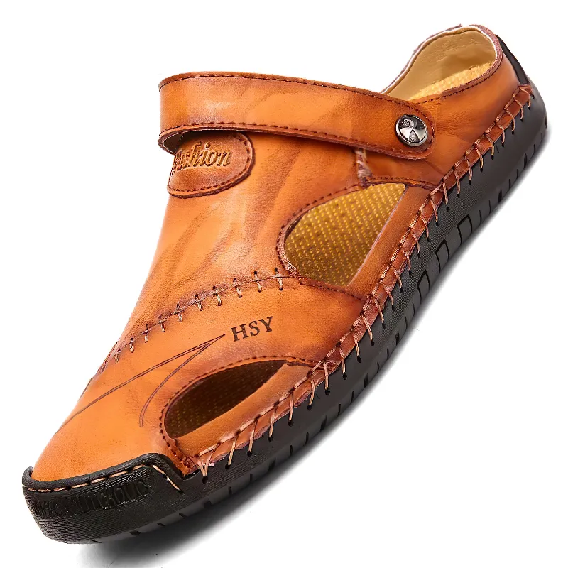 Leather Men's Soft Sandals / Summer Beach Slippers For Men / Genuine Leather Casual Moccasins