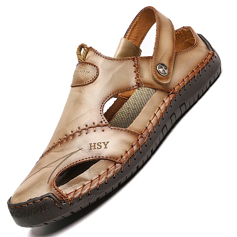 Leather Men's Soft Sandals / Summer Beach Slippers For Men / Genuine Leather Casual Moccasins