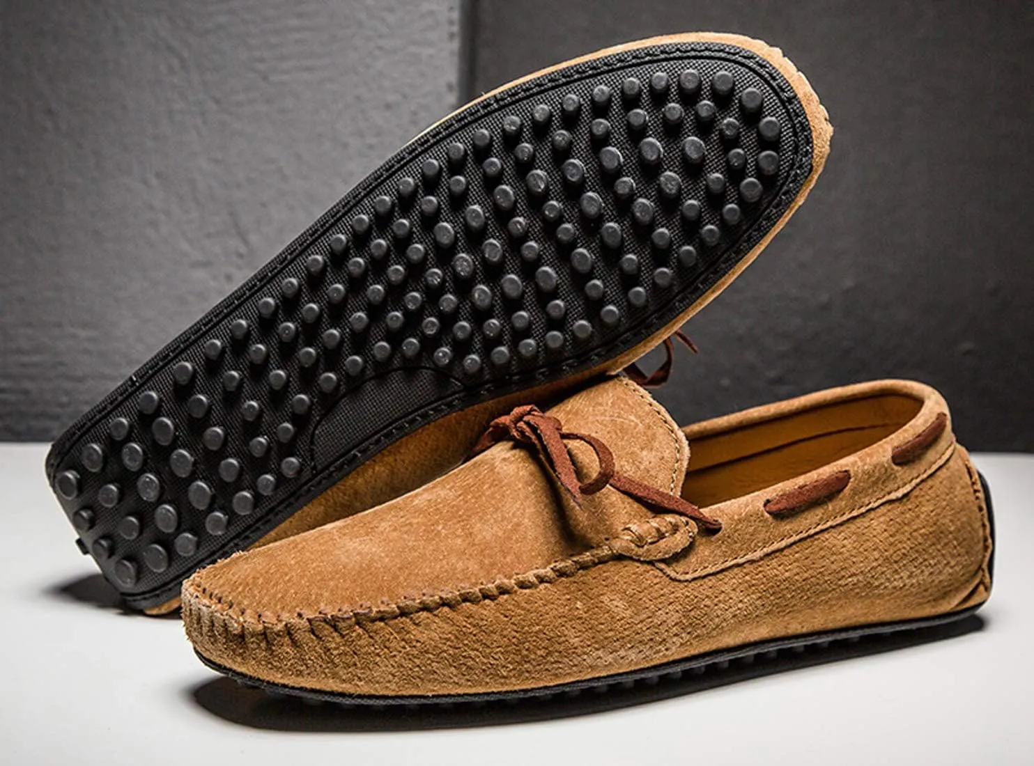 Loafers for Men Casual Moccasins Fashion Suede Lace Slip-on Dress Boat Driving Shoes