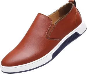 Mens Casual Shoes Sneakers Loafers Comfort Walking Shoes for Male Business Work Office Dress Summer Leather Shoes (Brown, 8.5)