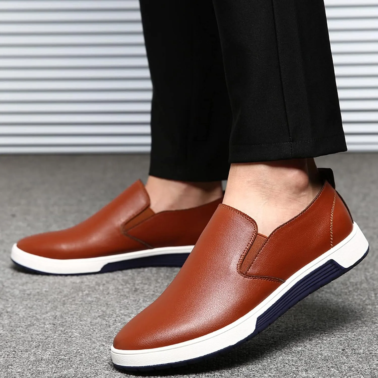 Mens Casual Shoes Sneakers Loafers Comfort Walking Shoes for Male Business Work Office Dress Summer Leather Shoes (Brown, 8.5)