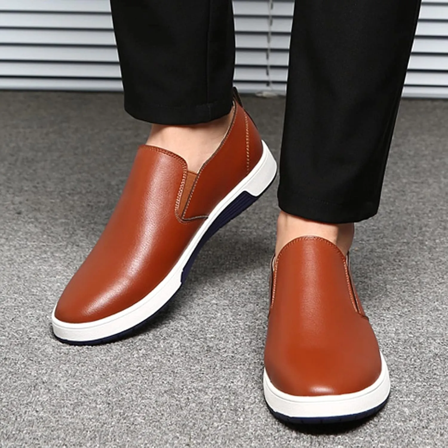 Mens Casual Shoes Sneakers Loafers Comfort Walking Shoes for Male Business Work Office Dress Summer Leather Shoes (Brown, 8.5)