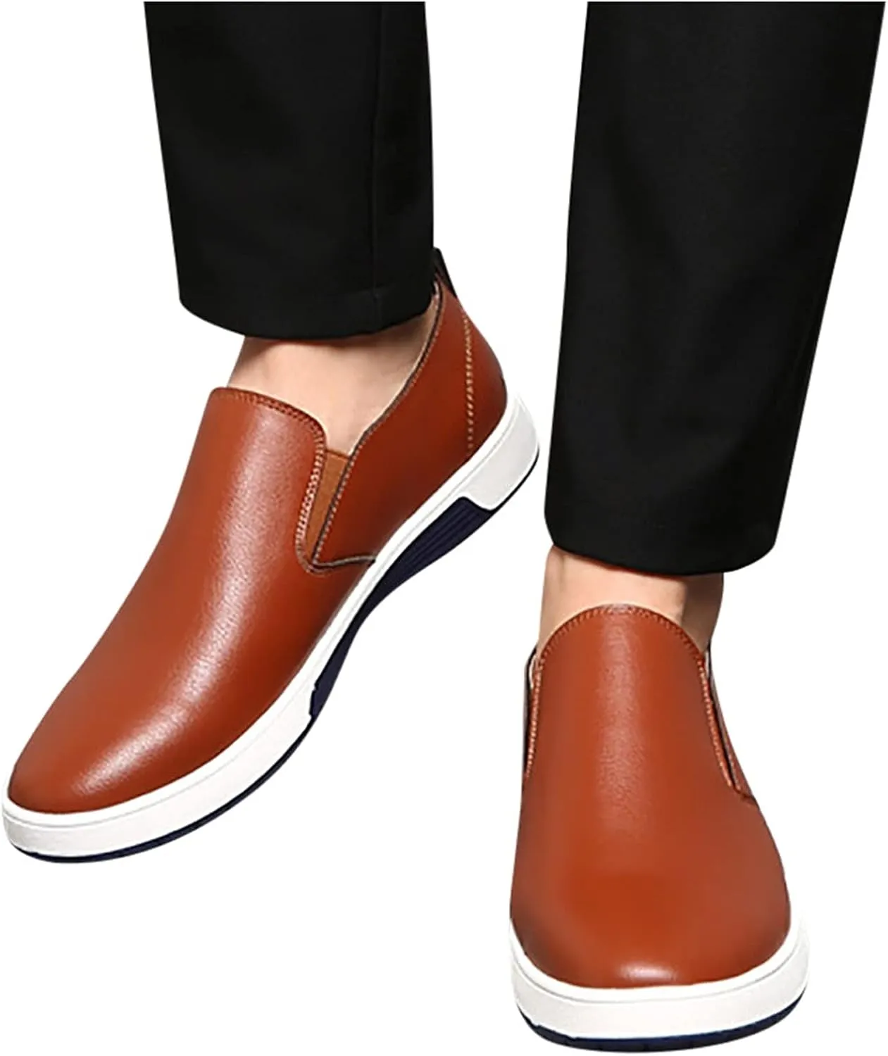 Mens Casual Shoes Sneakers Loafers Comfort Walking Shoes for Male Business Work Office Dress Summer Leather Shoes (Brown, 8.5)