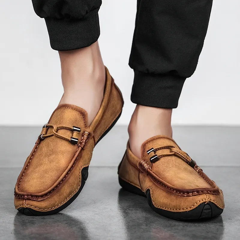 Men's Fashion Handmade Loafers / Casual Shoes Of PU Leather / Male Aesthetic Moccasins