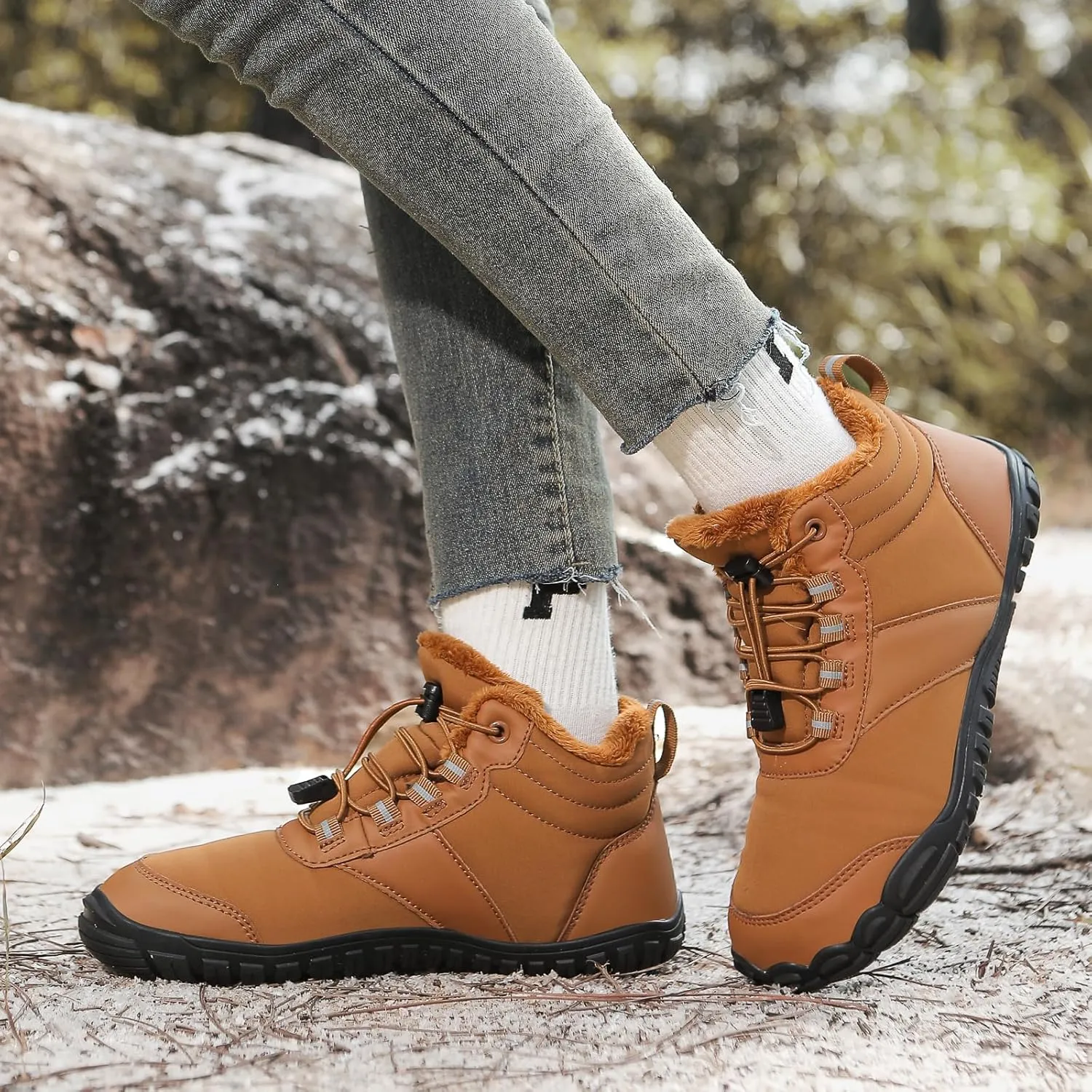 Men's Women's Winter Barefoot Hiking Boots, Slip On Warm Zero Drop Snow Boots, Wide Toe Box Booties, Waterproof Shoes Sneakers Hike Shoes for Hiking Walking Outdoor Unisex