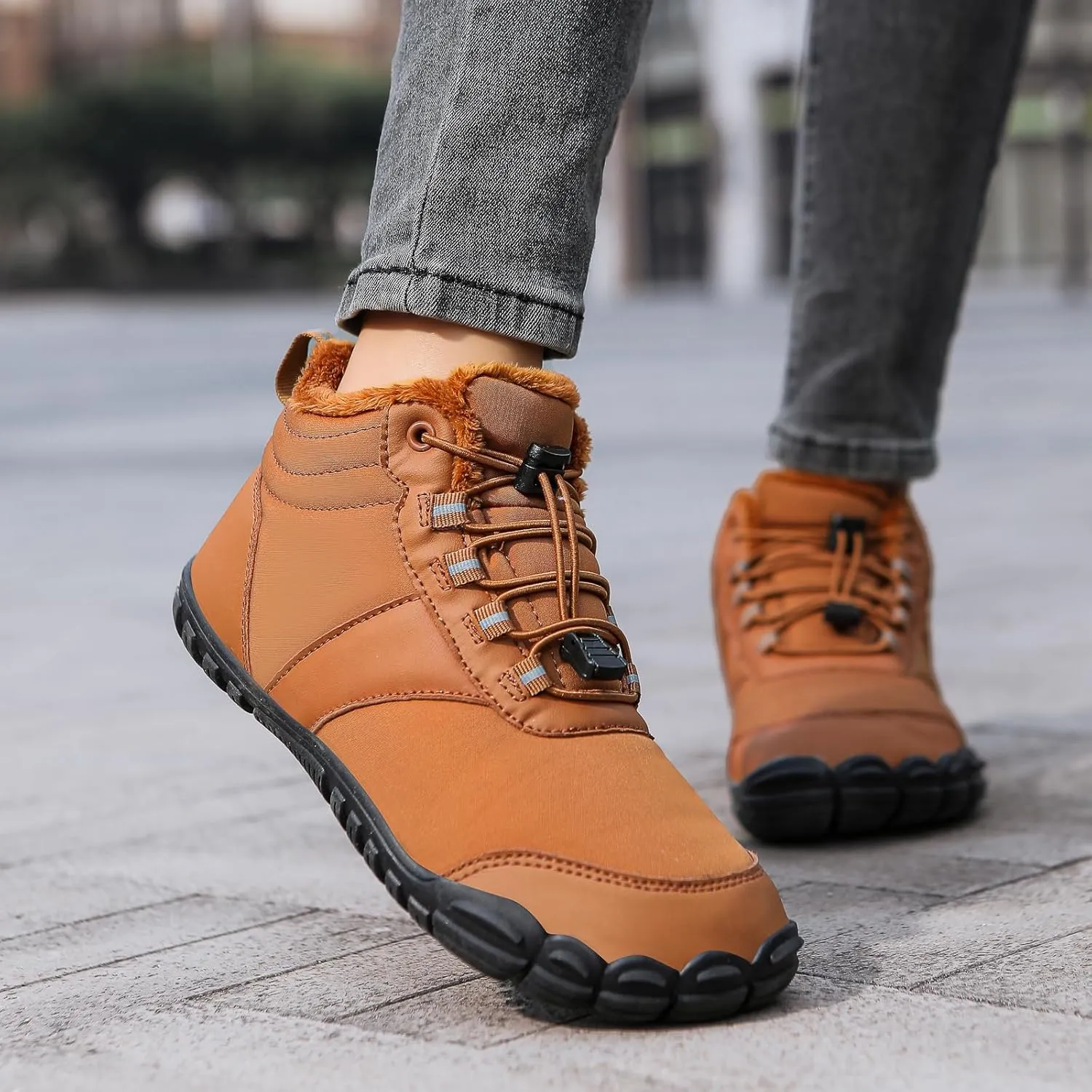 Men's Women's Winter Barefoot Hiking Boots, Slip On Warm Zero Drop Snow Boots, Wide Toe Box Booties, Waterproof Shoes Sneakers Hike Shoes for Hiking Walking Outdoor Unisex