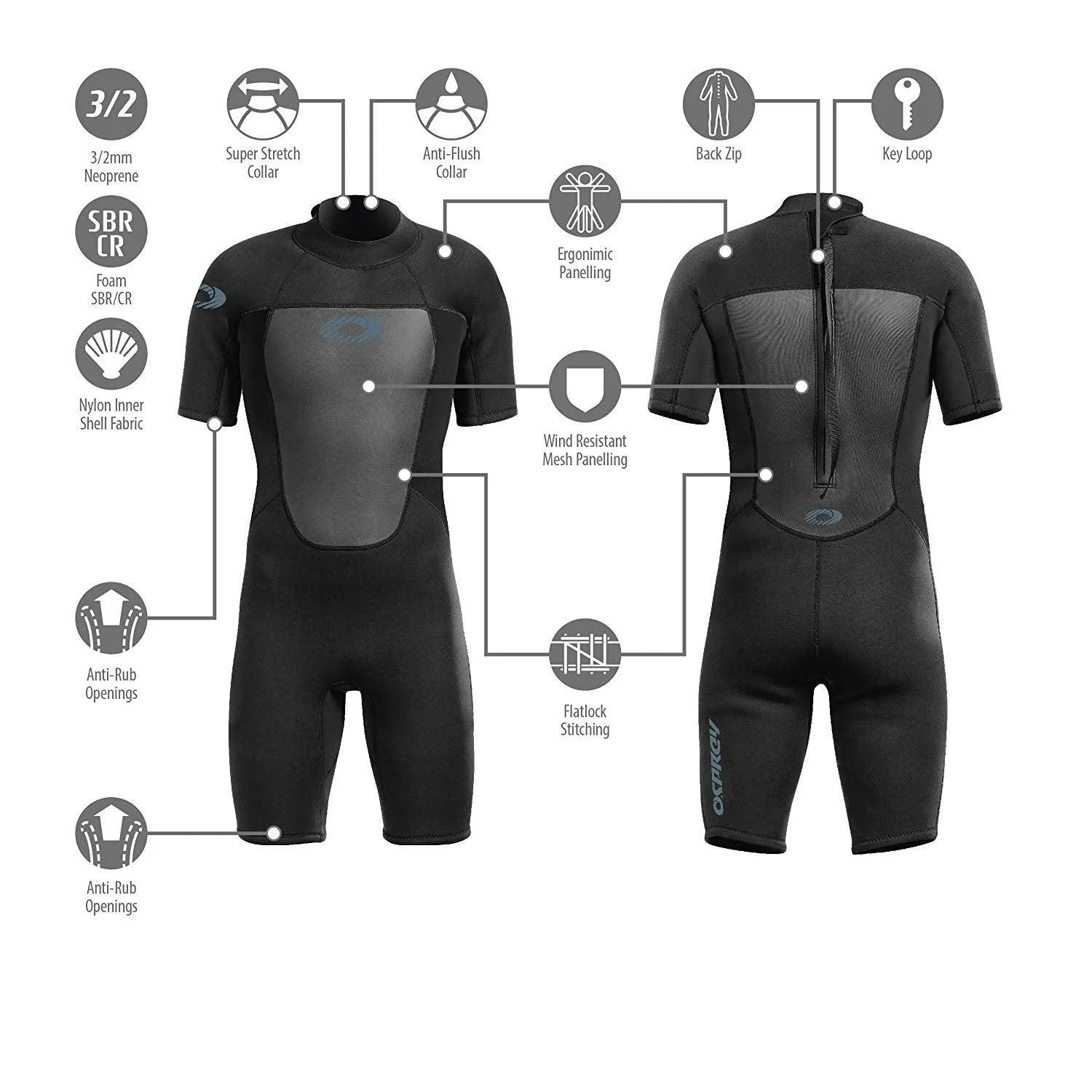 Osprey Origin Mens 3/2 Shorty Wetsuit