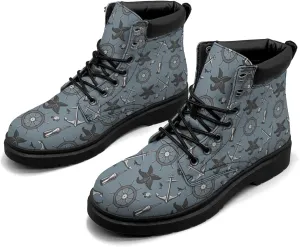 Pitovozu Navy Sea Anchor Sailboat Boots Womens Mens Snow Boots Ankle Anti-Slip Combat Boots Lace Up Waterproof Leather Boots Shoes Gifts for Women Men