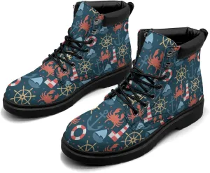 Pitovozu Navy Sea Anchor Sailboat Boots Womens Mens Snow Boots Ankle Anti-Slip Combat Boots Lace Up Waterproof Leather Boots Shoes Gifts for Women Men