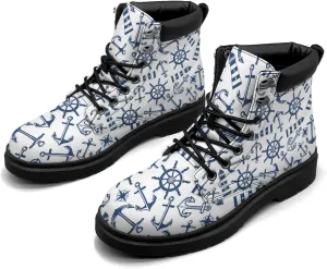 Pitovozu Navy Sea Anchor Sailboat Boots Womens Mens Snow Boots Ankle Anti-Slip Combat Boots Lace Up Waterproof Leather Boots Shoes Gifts for Women Men