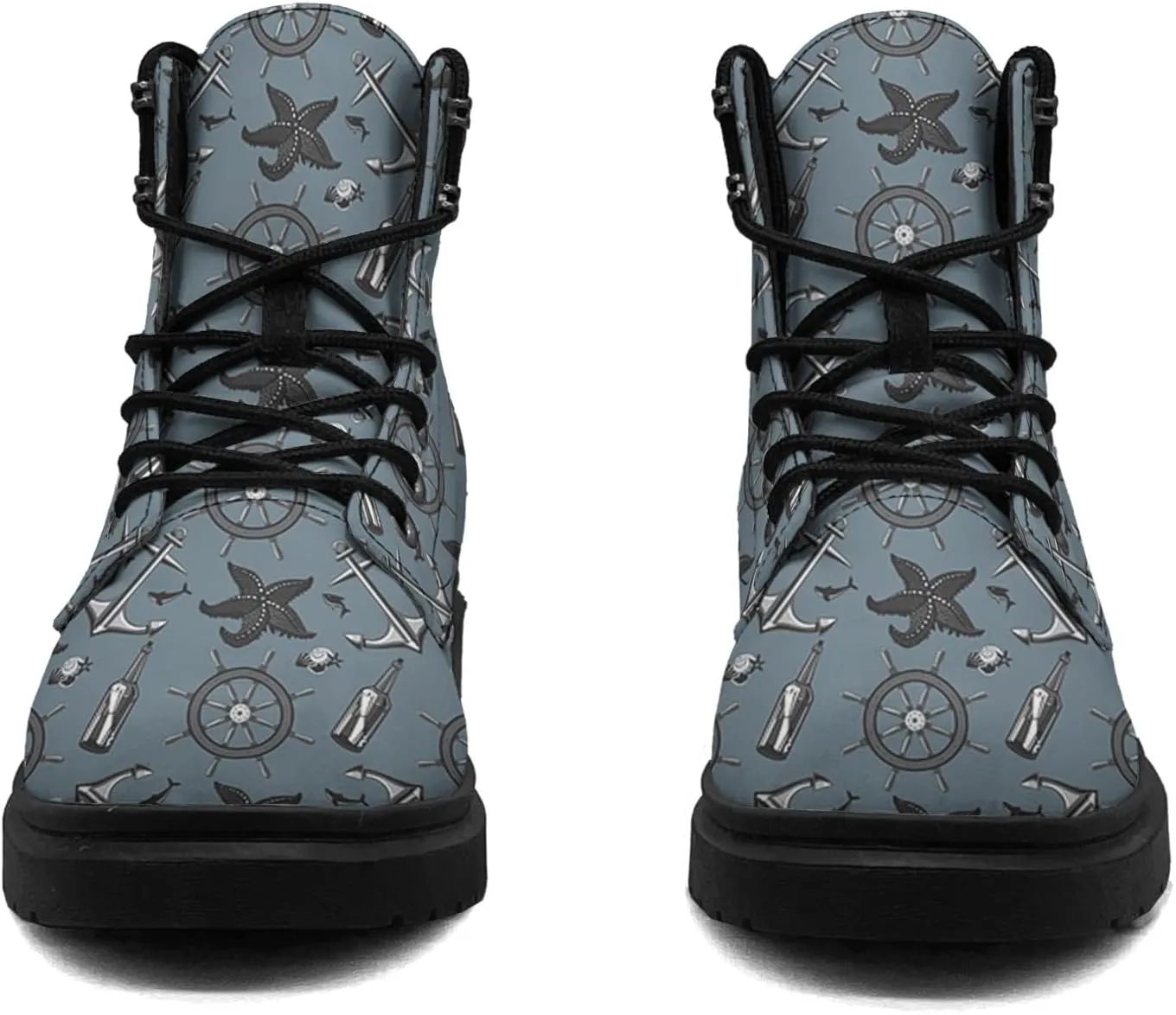 Pitovozu Navy Sea Anchor Sailboat Boots Womens Mens Snow Boots Ankle Anti-Slip Combat Boots Lace Up Waterproof Leather Boots Shoes Gifts for Women Men