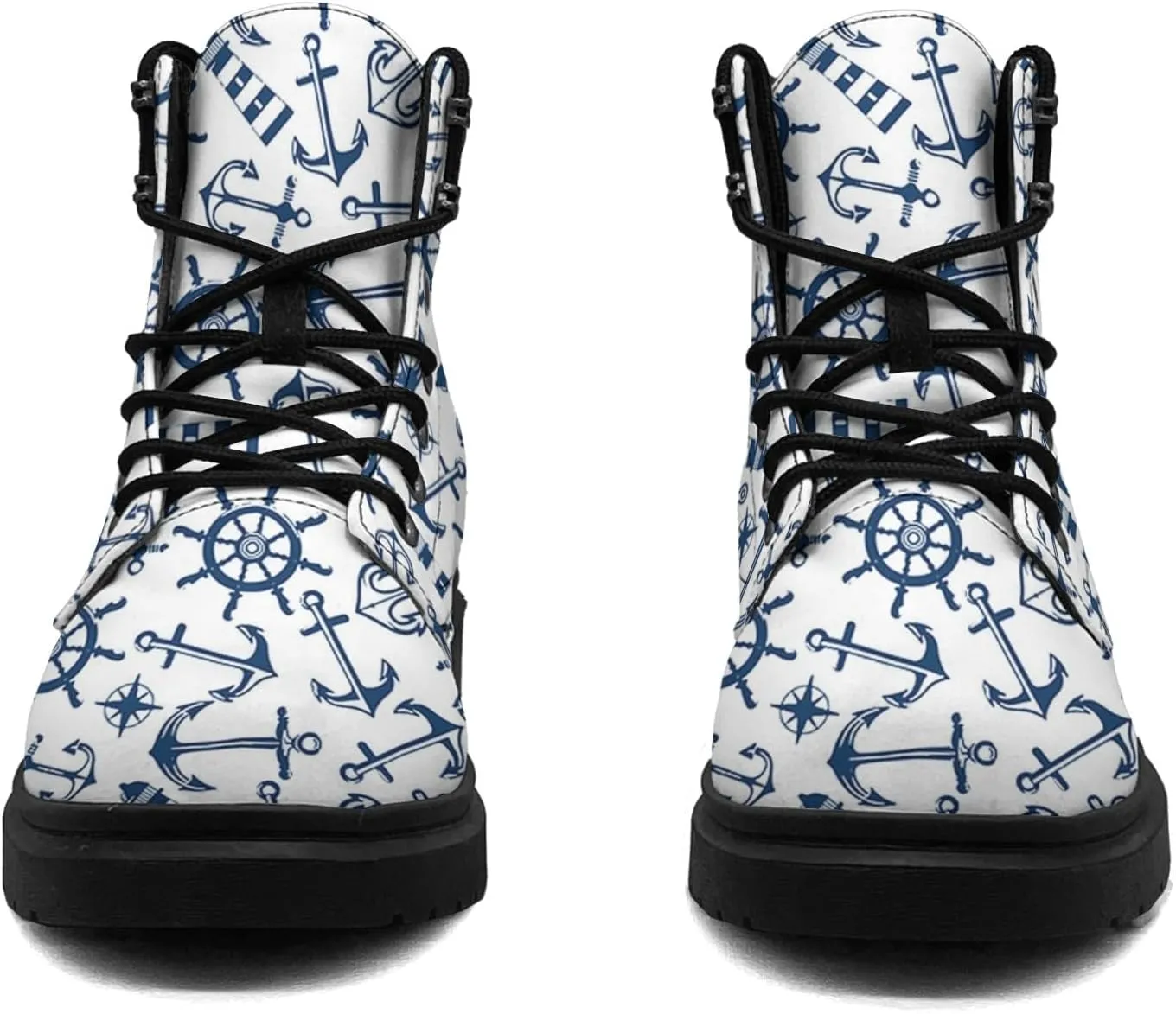 Pitovozu Navy Sea Anchor Sailboat Boots Womens Mens Snow Boots Ankle Anti-Slip Combat Boots Lace Up Waterproof Leather Boots Shoes Gifts for Women Men