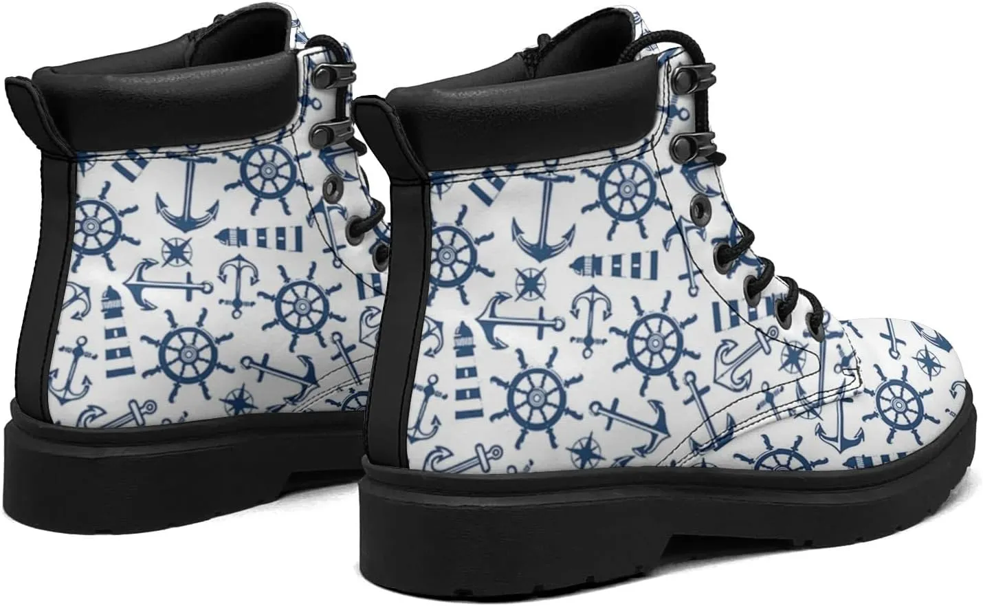 Pitovozu Navy Sea Anchor Sailboat Boots Womens Mens Snow Boots Ankle Anti-Slip Combat Boots Lace Up Waterproof Leather Boots Shoes Gifts for Women Men