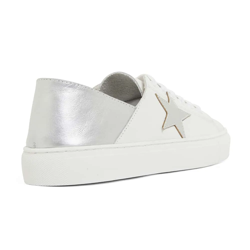 Rocket Sneaker in White And Silver Leather
