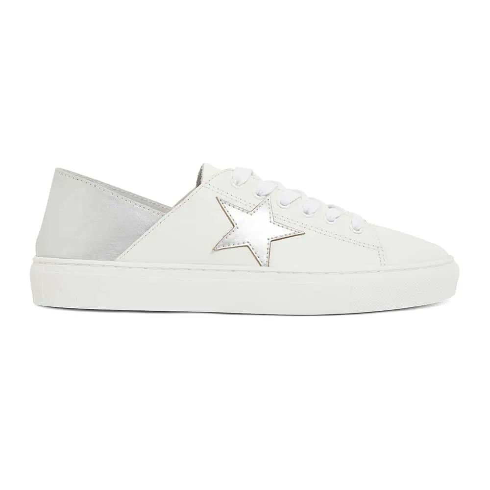 Rocket Sneaker in White And Silver Leather