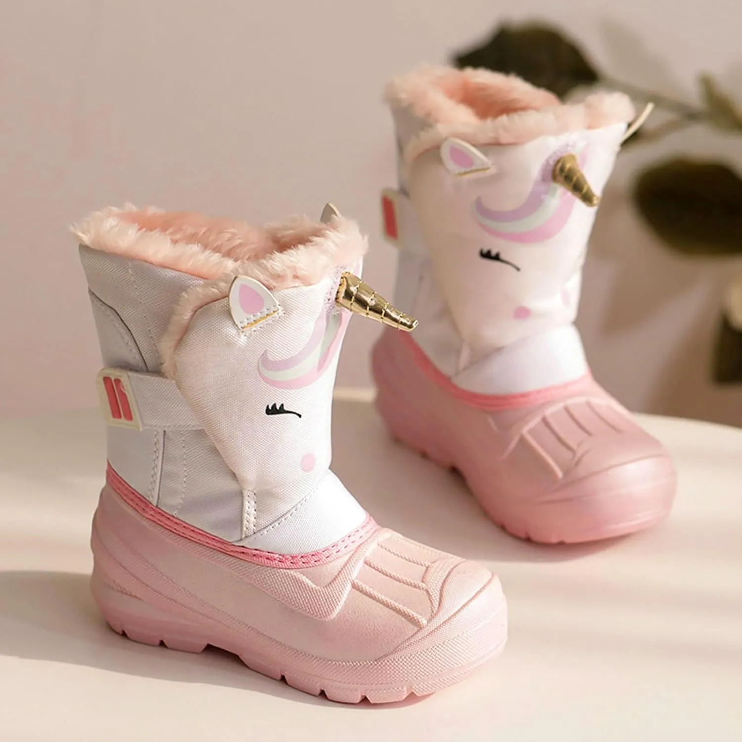 SECHRITE Toddler Kids Snow Boots Winter Boots Waterproof Outdoors Cartoon Animal Pattern Booties for Boys Girls - Toddler/Little Kid