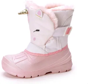 SECHRITE Toddler Kids Snow Boots Winter Boots Waterproof Outdoors Cartoon Animal Pattern Booties for Boys Girls - Toddler/Little Kid