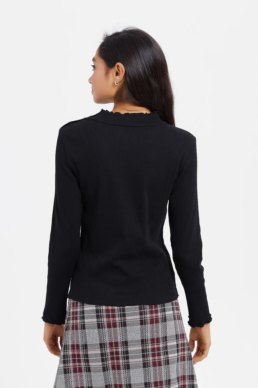 Senior Girls Black With Studs Rib Top