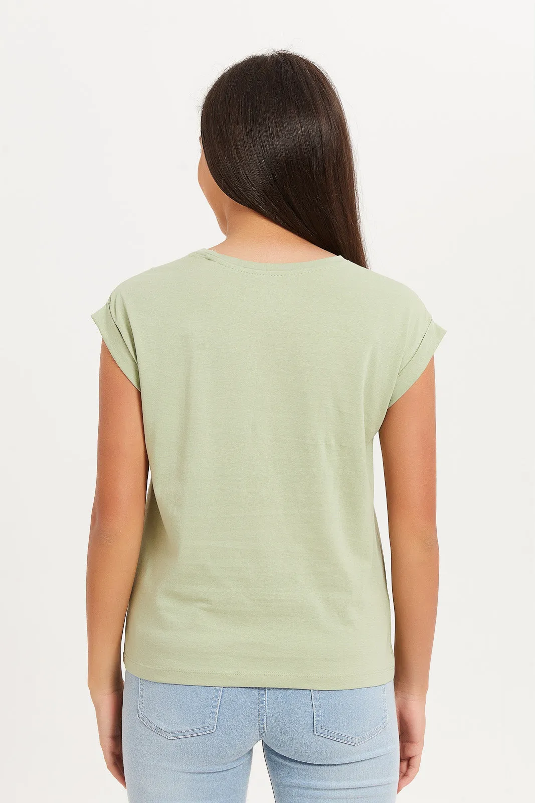 Senior Girls Green Love Print T-Shirt