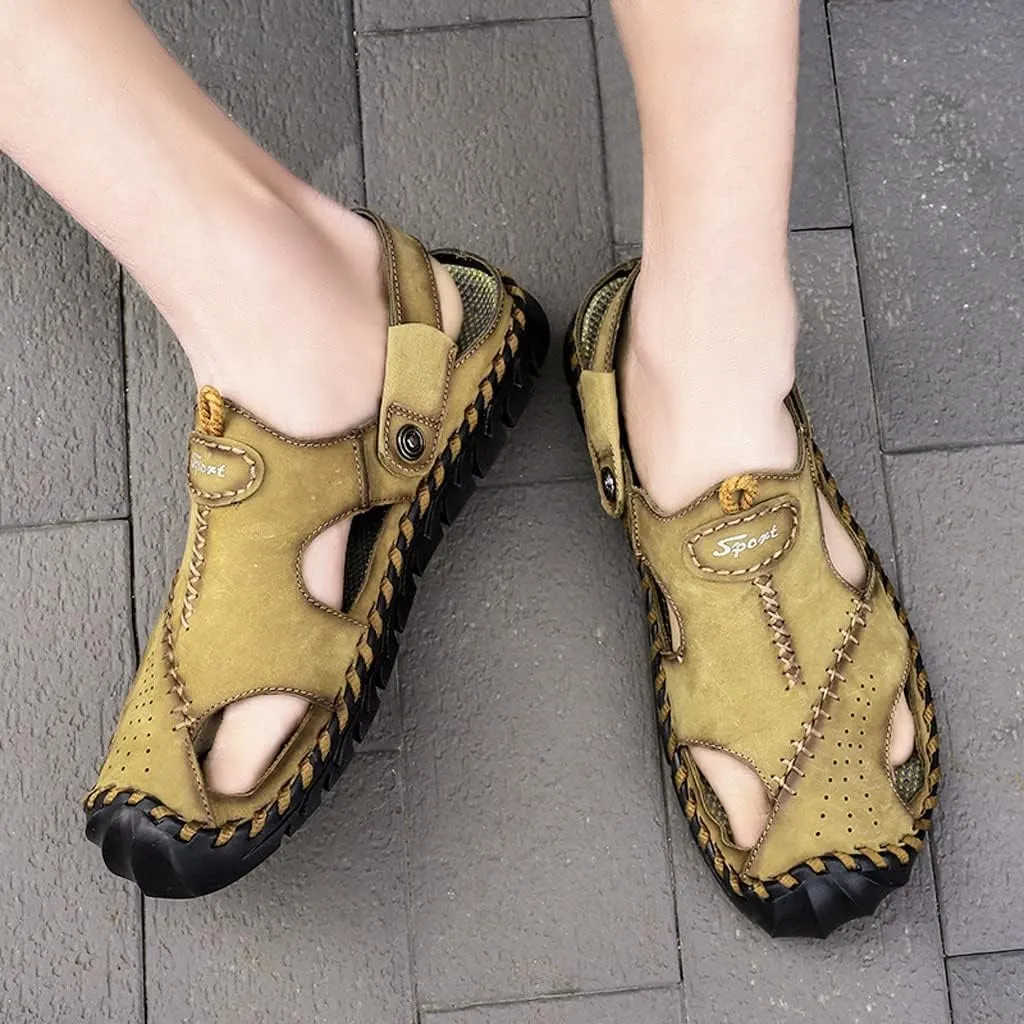 Slip on Roman Sandals for Men Retro Leather Hollow Athletic Sandal Casual Soft Lightweight Summer Shoes