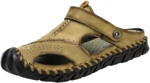 Slip on Roman Sandals for Men Retro Leather Hollow Athletic Sandal Casual Soft Lightweight Summer Shoes
