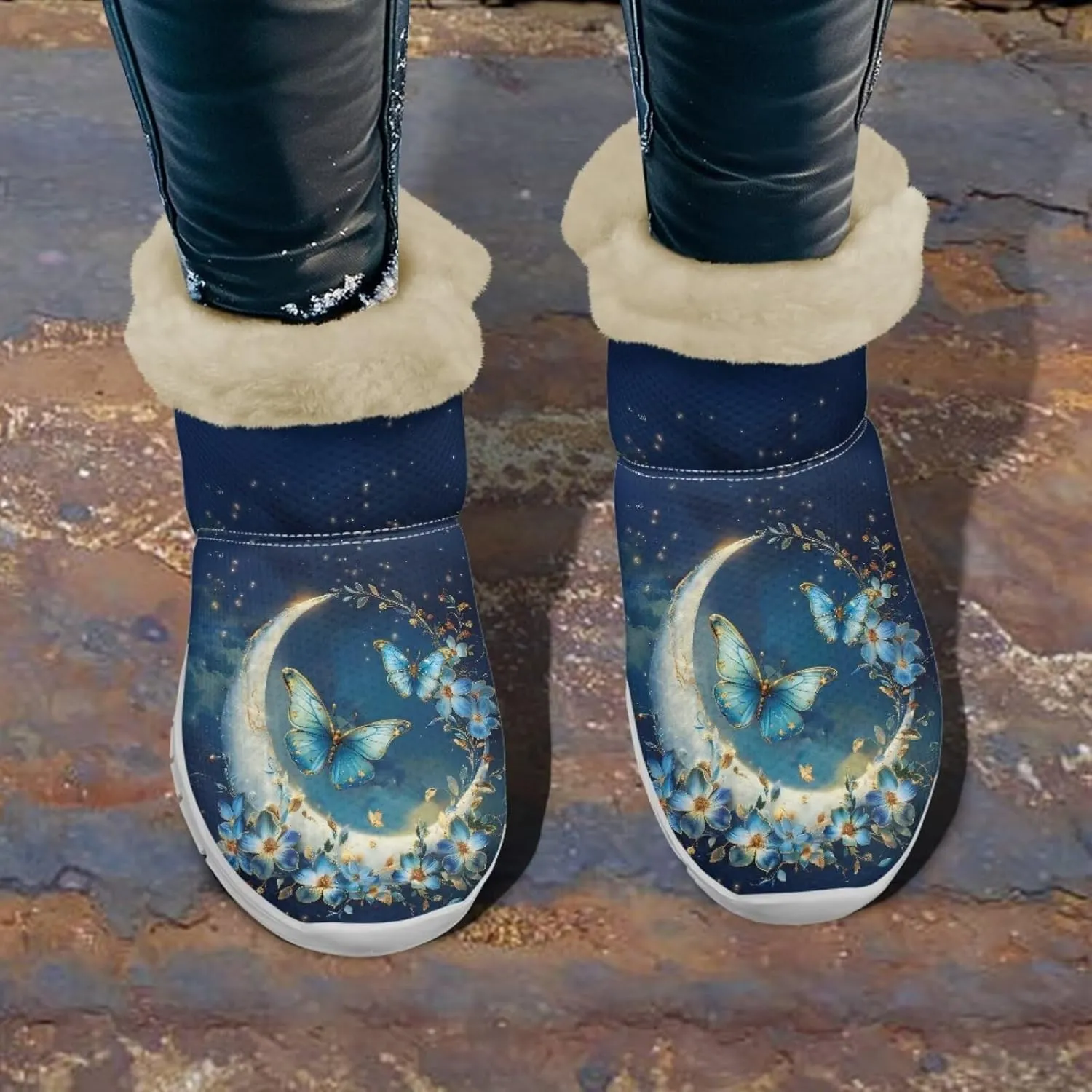 Women's Butterfly Snow Boots Plush Flurry Winter Booties Warm Lined Sole Platform Fuzzy Boots